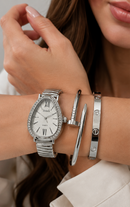 Relógio Feminino Oval com Pulseira e Bracelete Luxo | Loja Celinea