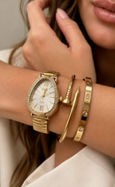 Relógio Feminino Oval com Pulseira e Bracelete Luxo | Loja Celinea