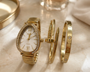 Relógio Feminino Oval com Pulseira e Bracelete Luxo | Loja Celinea