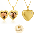 Colar Coração Personalizado 2 Fotos Relicário Carta Presente Romântico Banhado a Ouro 18k
