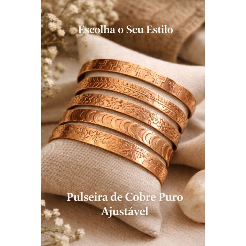 Pulseiras de Cobre Puro 100% Artesanal Ajustável – Elegante e Confortável