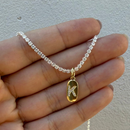 Colar Riviera com Letra Inicial com Zircônia Nome Dourado Feminino Semijoias Banho Ouro 18k Delicado