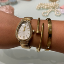 Conjunto 3 Braceletes Aço inoxidável Dourado Acessórios Femininos Virginia Moda KIT Pulseira