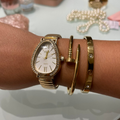 Relógio Feminino Oval com Pulseira e Bracelete Luxo | Loja Celinea