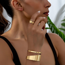 Kit 2 Conjunto Bracelete e Anel Design Aberto Banho de Prata 925 ou Ouro 18K para Empilhar