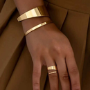 Kit 2 Conjunto Bracelete e Anel Design Aberto Banho de Prata 925 ou Ouro 18K para Empilhar