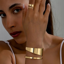 Kit 2 Conjunto Bracelete e Anel Design Aberto Banho de Prata 925 ou Ouro 18K para Empilhar