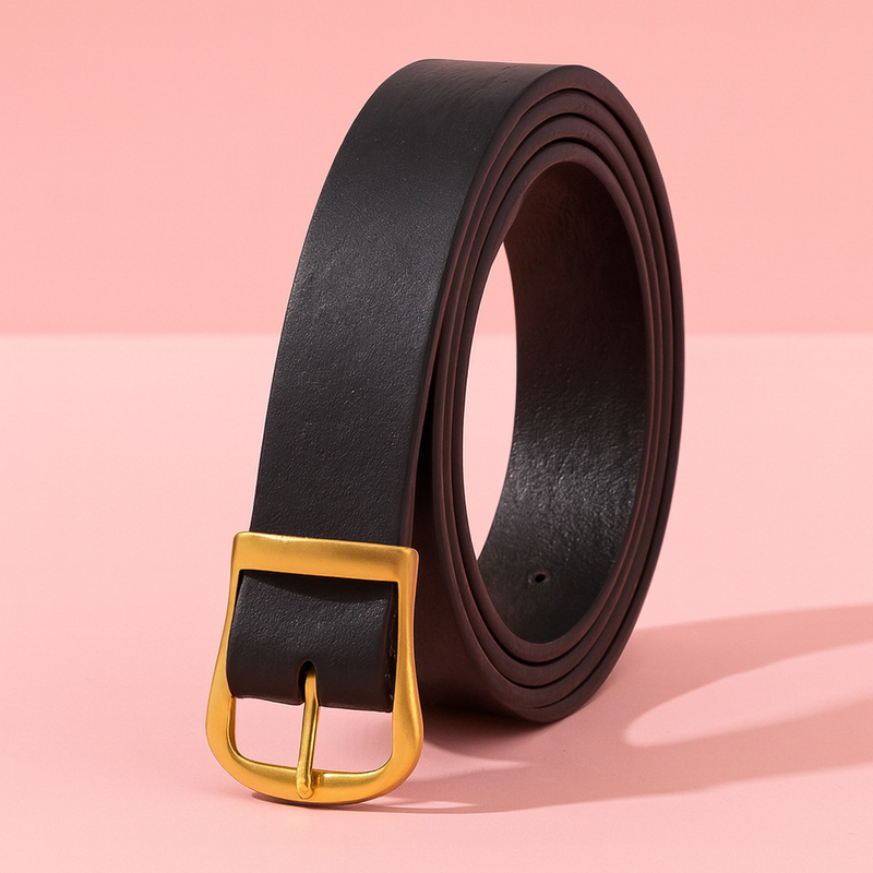 Cinto Feminino Minimalista com Fivela Dourada – Couro Sintético Premium